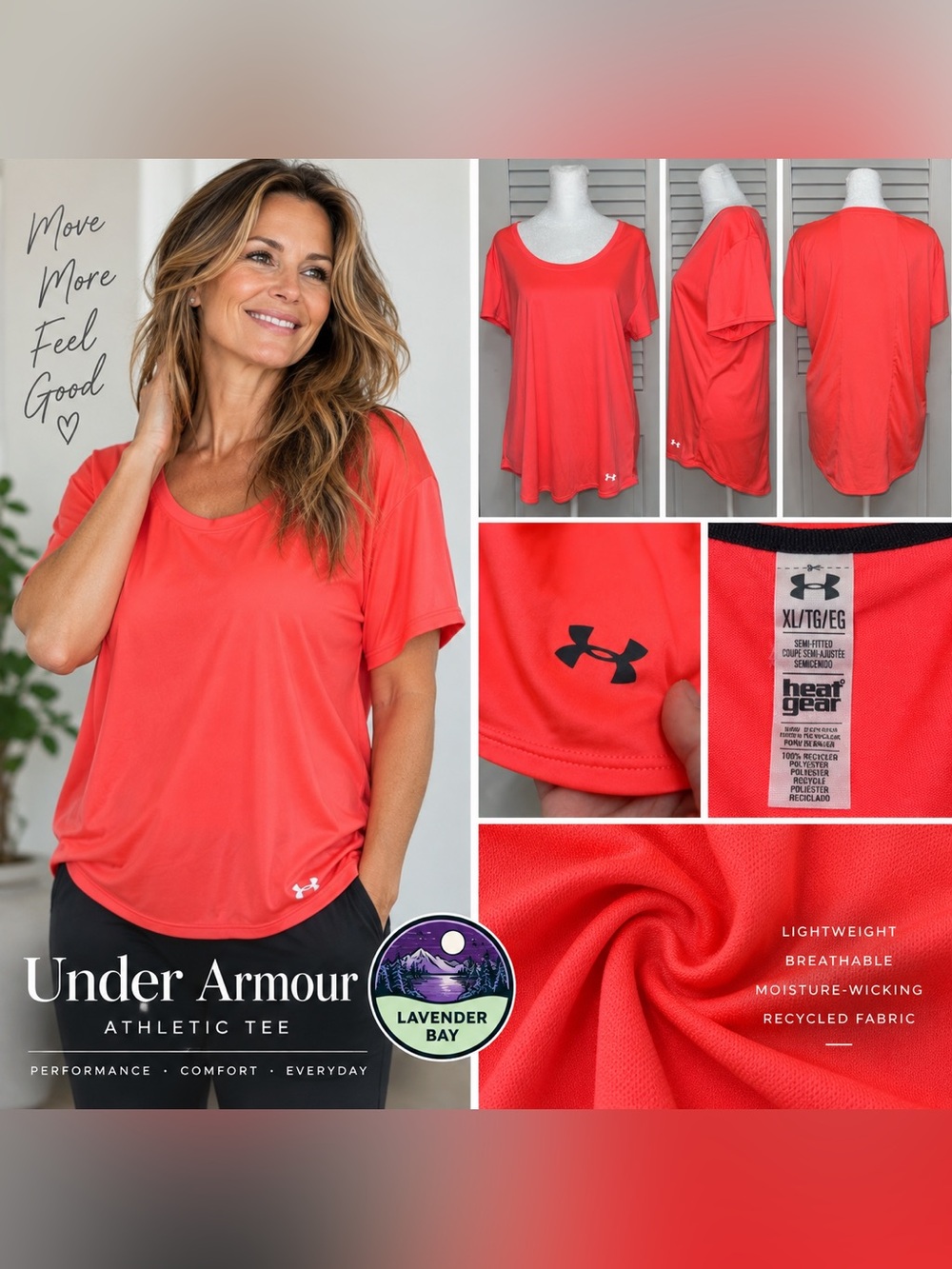 UNDER ARMOUR HEATGEAR CORAL PINK ATHLETIC TEE XL